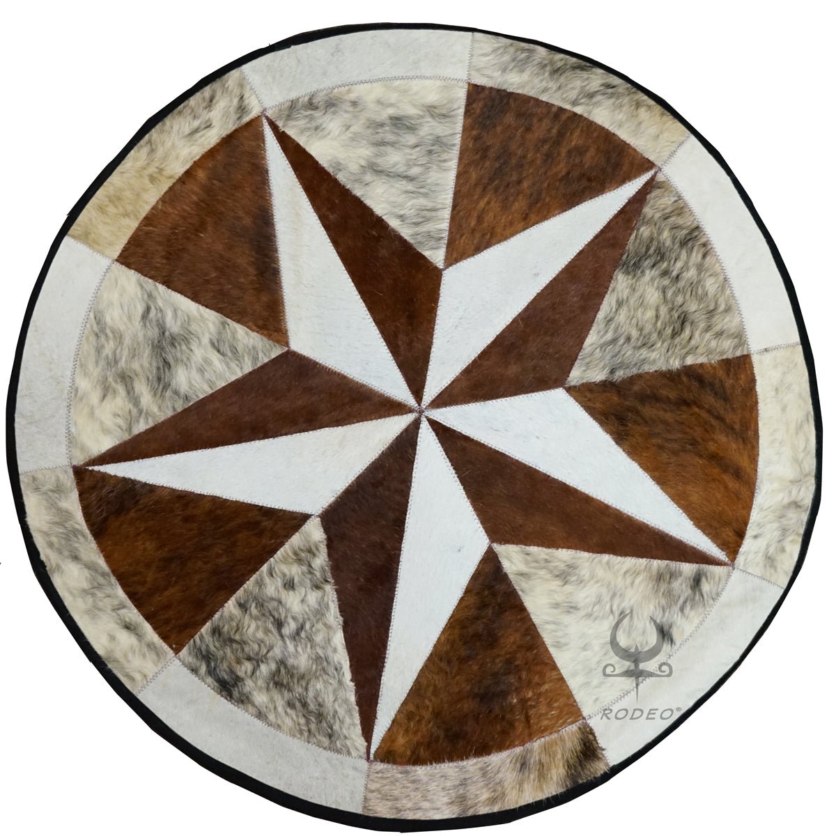 Texas Star Round Cowhide Patchwork Rug - Rodeo Cowhide RugsLight Brown