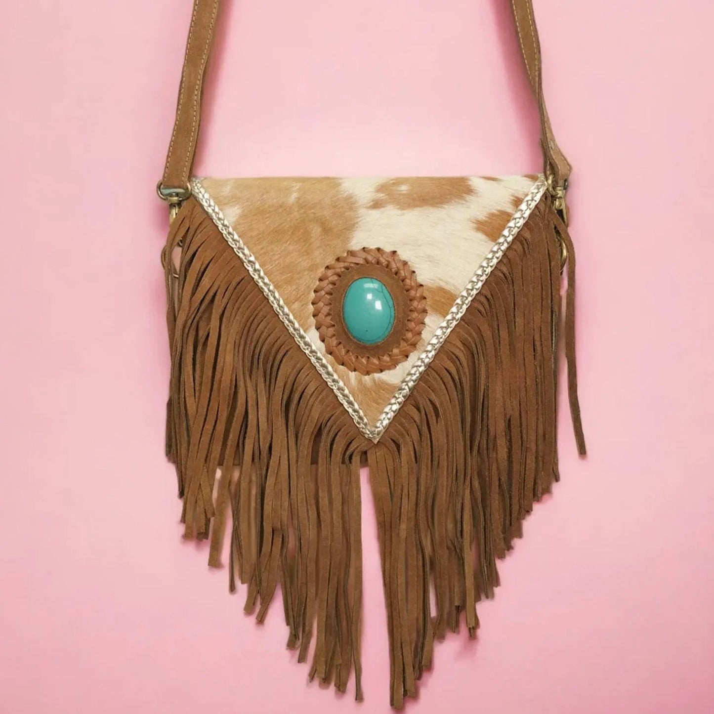 Triangle Cowhide purse with fringe