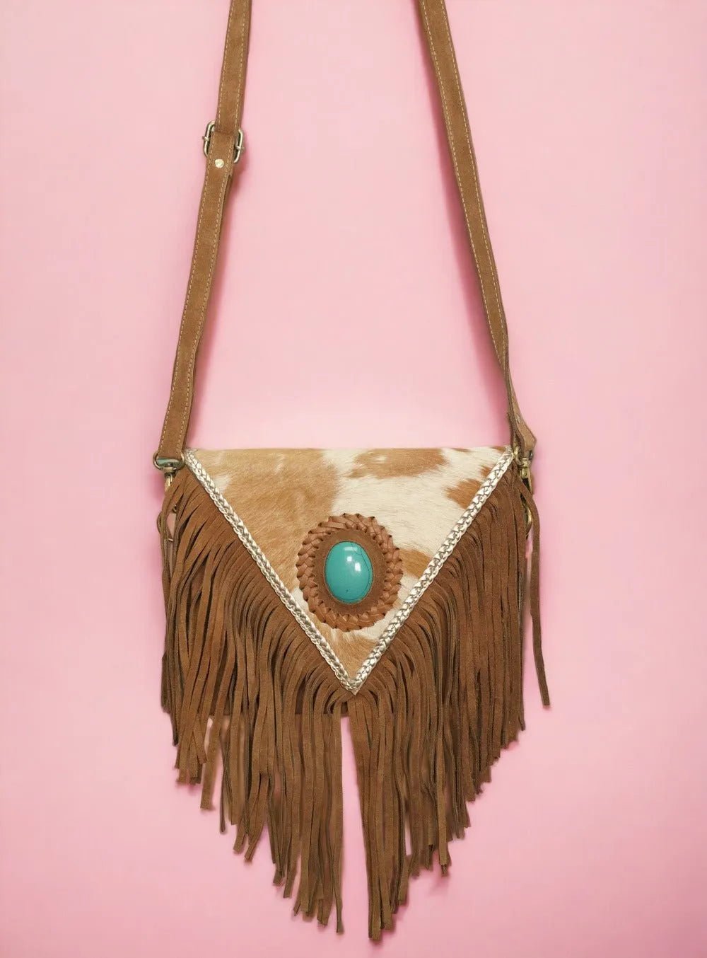 Triangle Cowhide purse with fringe