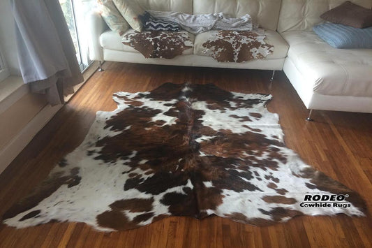 Tricolor Rodeo Cowhide Rug Large - Rodeo Cowhide Rugs