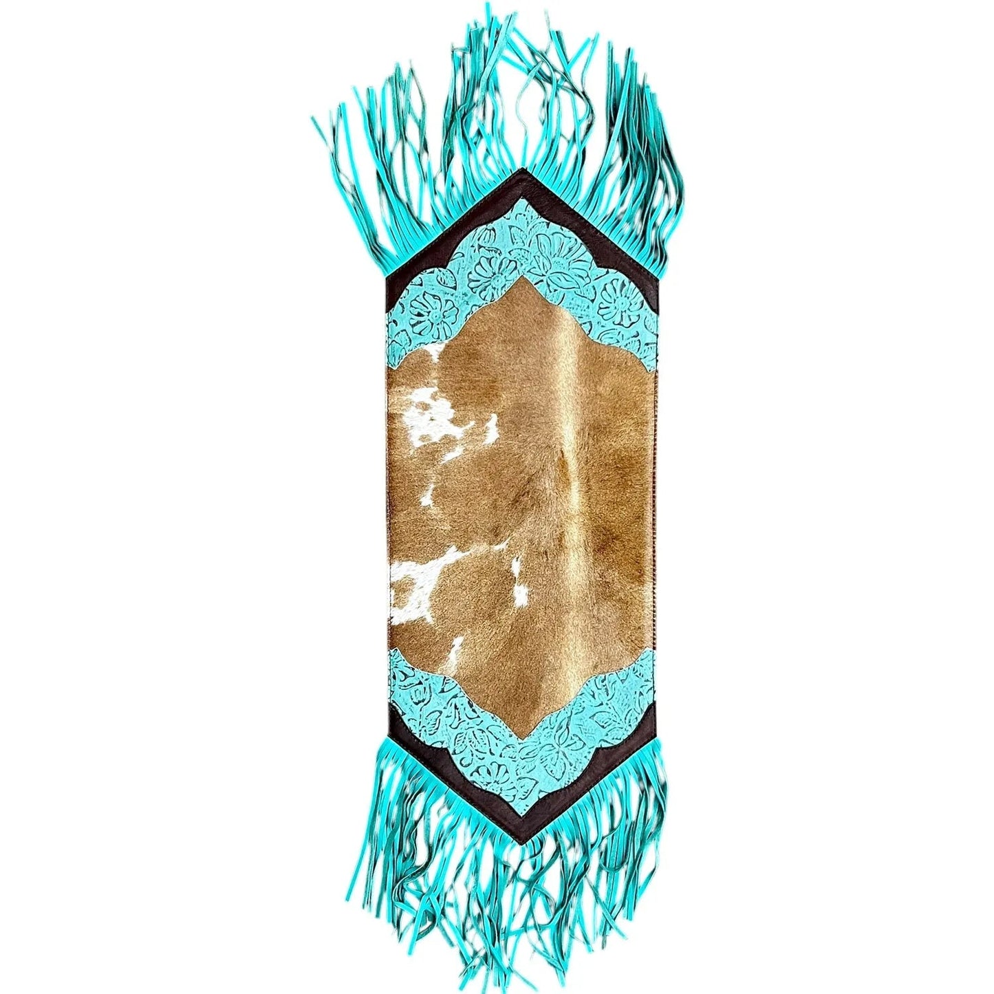 Turquoise Fringe Genuine Cowhide Table Runner