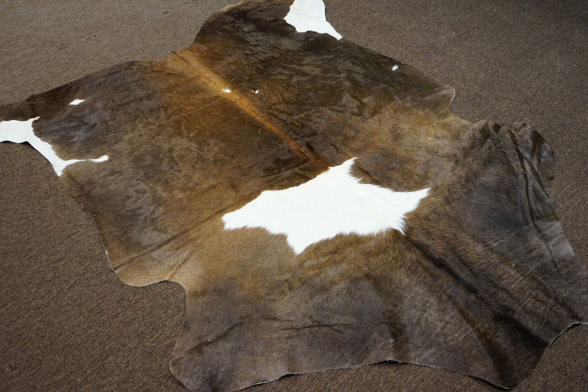Chocolate and white Rodeo Cowhide rug area rug 7.5x 6.3 ft- 2570 - Rodeo Cowhide Rugs