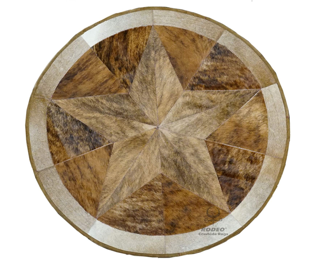 Rodeo Texas Star Patch Work Cowhide Rug with linging Diameter 40 in - Rodeo Cowhide Rugs