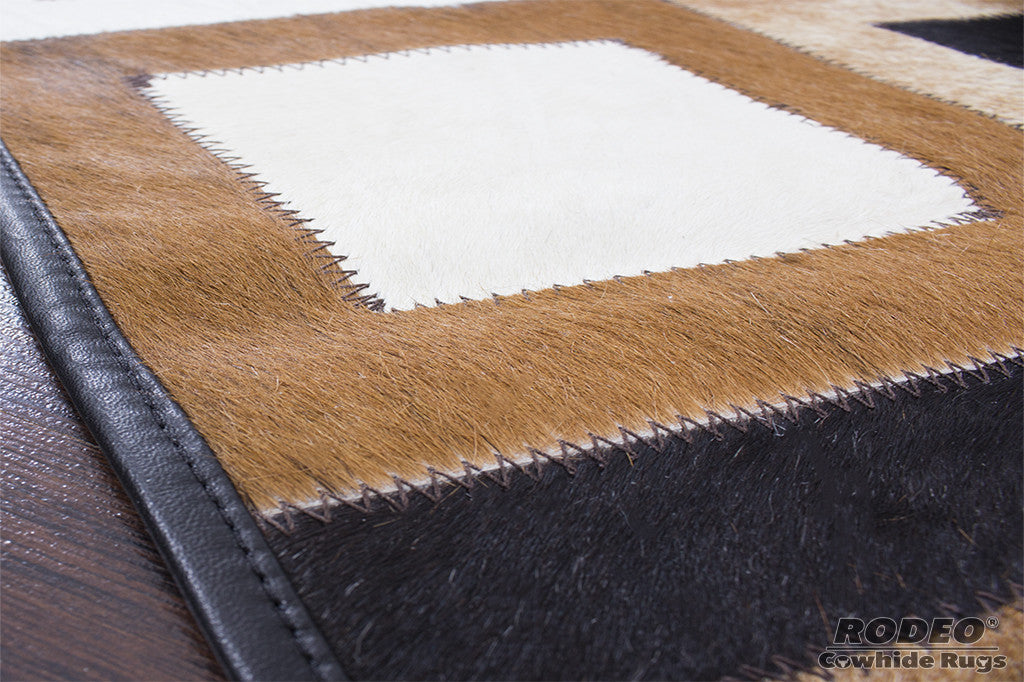 Gorgeous Tricolor Patchwork Rug - Rodeo Cowhide Rugs